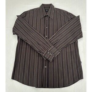 Boss Hugo Boss Dress Shirt Mens Size XL Slim Fit Brown Striped Cotton Button Up
